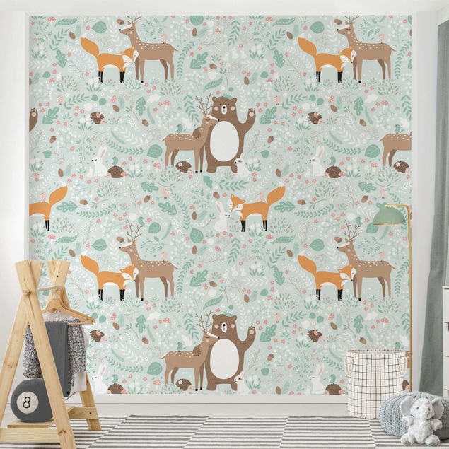 Papel de parede padrões Forest-Friends-With-Forest-Animals