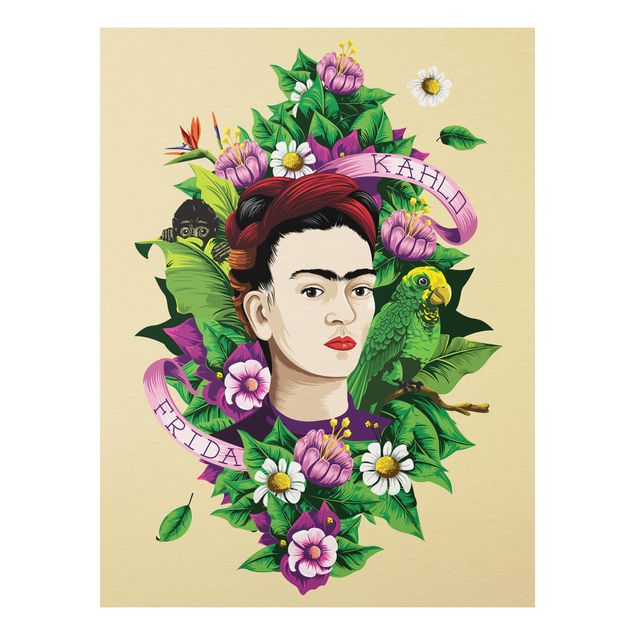 Quadros florais Frida Kahlo - Frida, Monkey And Parrot