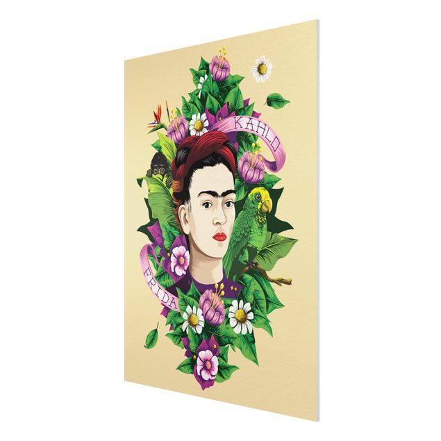 quadro com flores Frida Kahlo - Frida, Monkey And Parrot