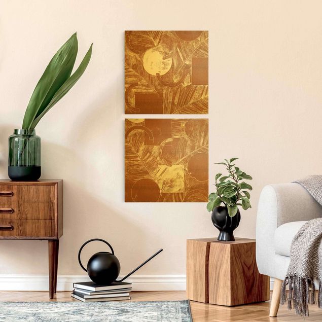 quadros abstratos modernos Shapes And Leaves Copper