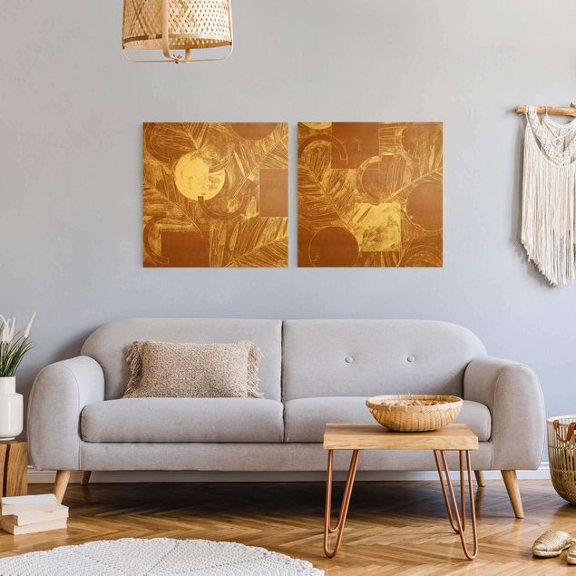 quadros decorativos para sala modernos Shapes And Leaves Copper