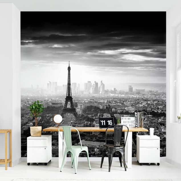 Papel de parede preto e branco The Eiffel Tower From Above Black And White