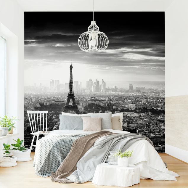 decoraçao para parede de cozinha The Eiffel Tower From Above Black And White