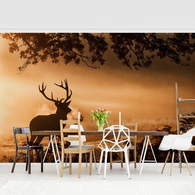 papel de parede para quarto de casal moderno Deer In The Winter Forest