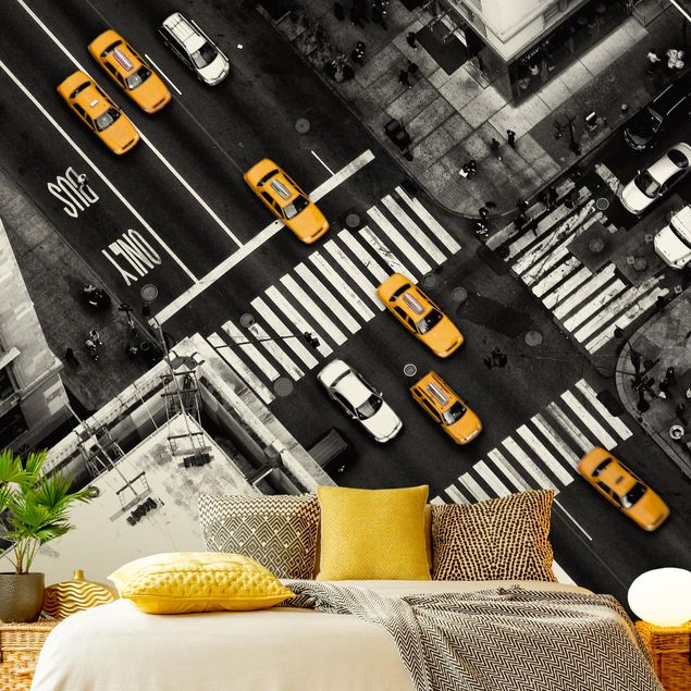 Papel de parede preto e branco New York City Cabs