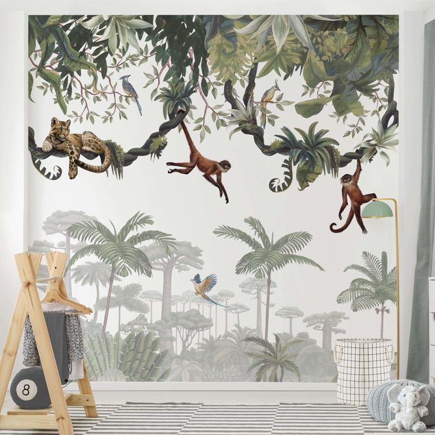 decoração para quartos infantis Cheeky monkeys in tropical canopies