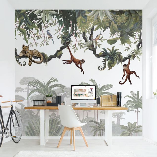 papel parede de floresta Cheeky monkeys in tropical canopies