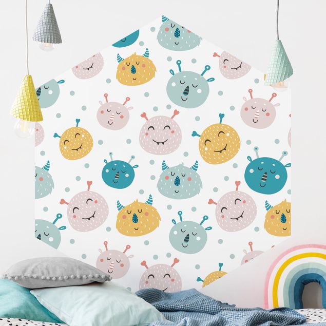 decoração para quartos infantis Friendly Monster Faces With Dots