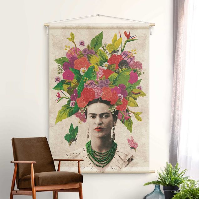 Tapeçaria de parede moderna Frida Kahlo - Flower Portrait