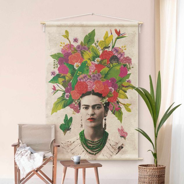 Tapeçaria de parede XXL Frida Kahlo - Flower Portrait