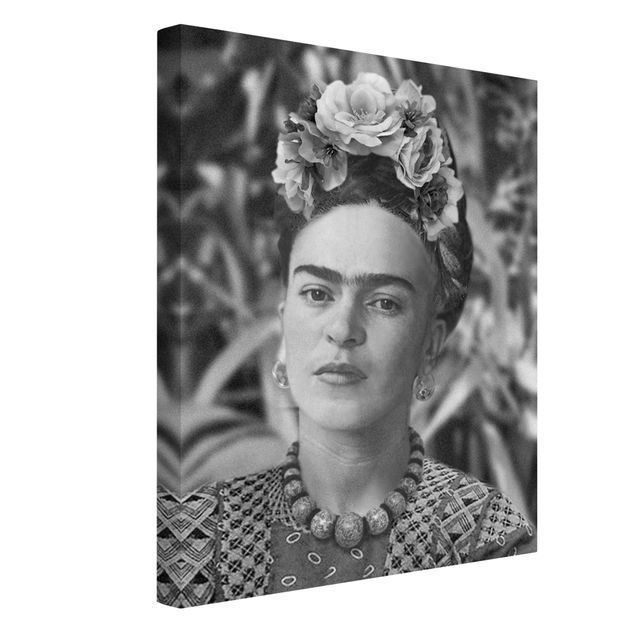 Quadros preto e branco Frida Kahlo Photograph Portrait With Flower Crown