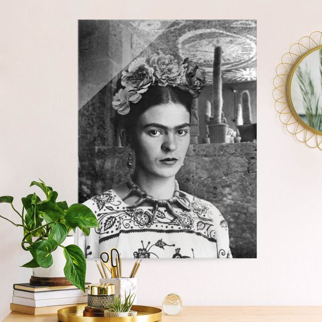 Quadros em vidro em preto e branco Frida Kahlo Photograph Portrait With Cacti