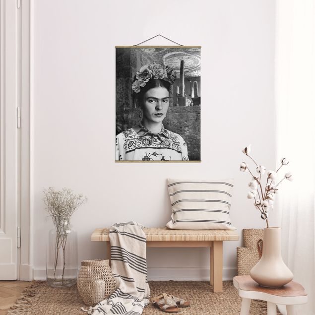 quadros decorativos para sala modernos Frida Kahlo Photograph Portrait With Cacti