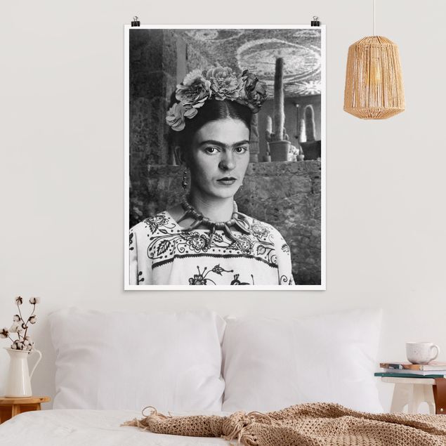 poster preto e branco Frida Kahlo Photograph Portrait With Cacti