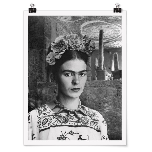 quadros em preto e branco Frida Kahlo Photograph Portrait With Cacti
