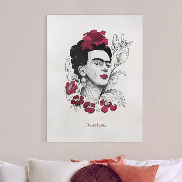 Telas decorativas réplicas de quadros famosos Frida Kahlo Portrait With Flowers