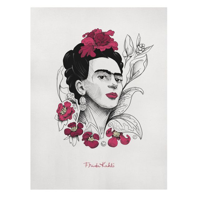 quadros para parede Frida Kahlo Portrait With Flowers