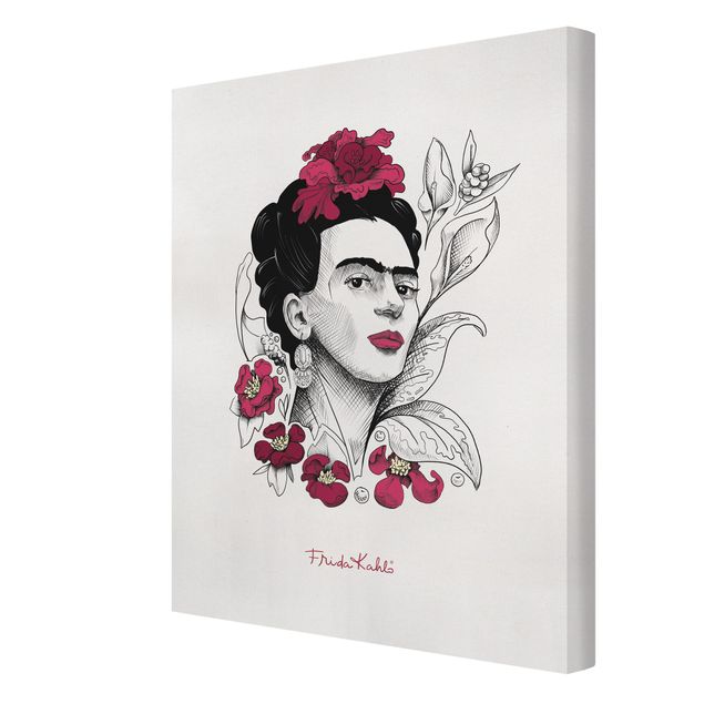 quadros em tela Frida Kahlo Portrait With Flowers