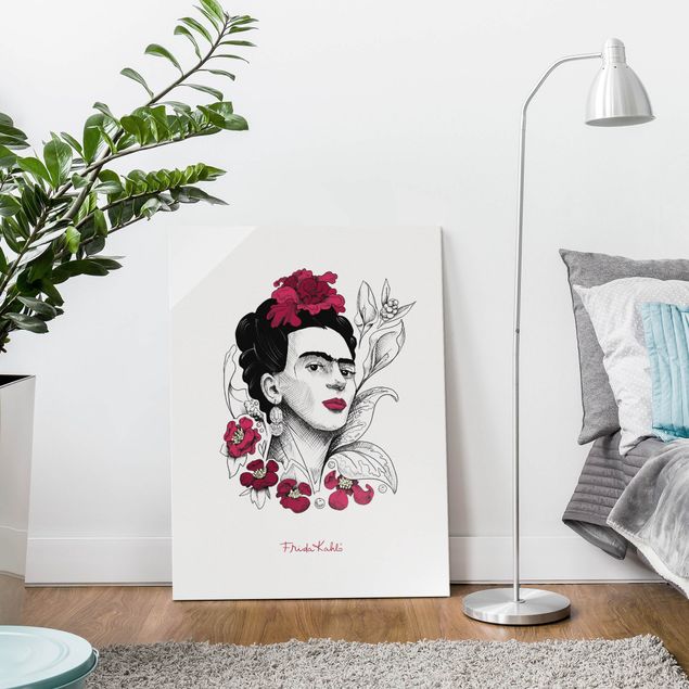 quadros modernos para quarto de casal Frida Kahlo Portrait With Flowers