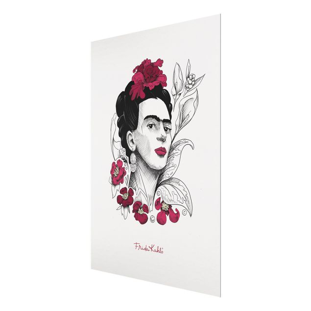 quadro de vidro Frida Kahlo Portrait With Flowers