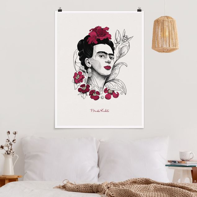 Posters quadros famosos Frida Kahlo Portrait With Flowers