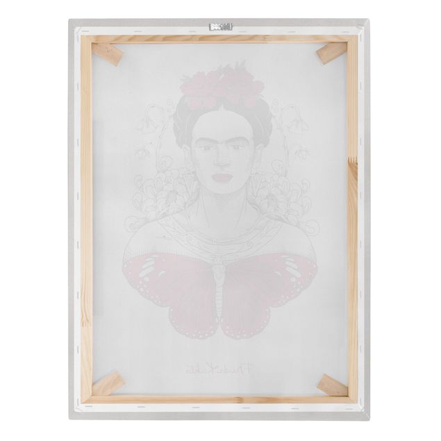 Quadros decorativos Frida Kahlo Portrait With Flowers And Butterflies