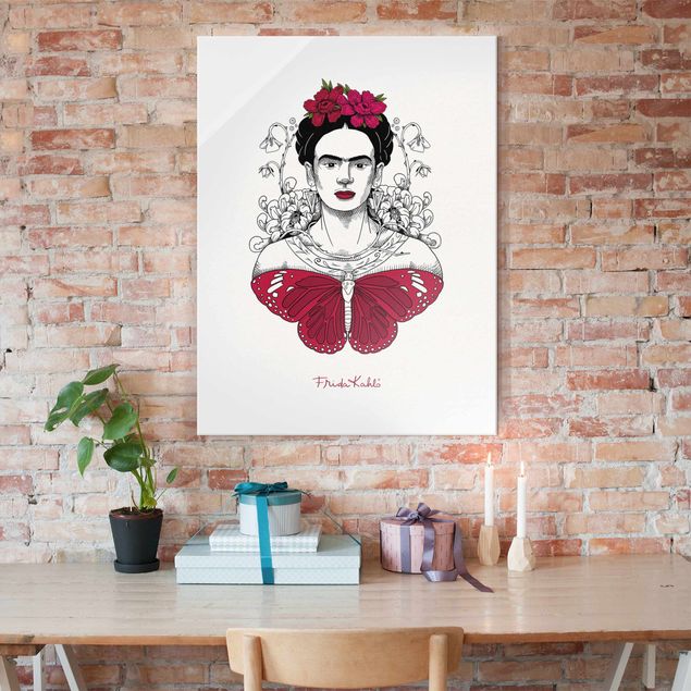 Quadros borboletas Frida Kahlo Portrait With Flowers And Butterflies