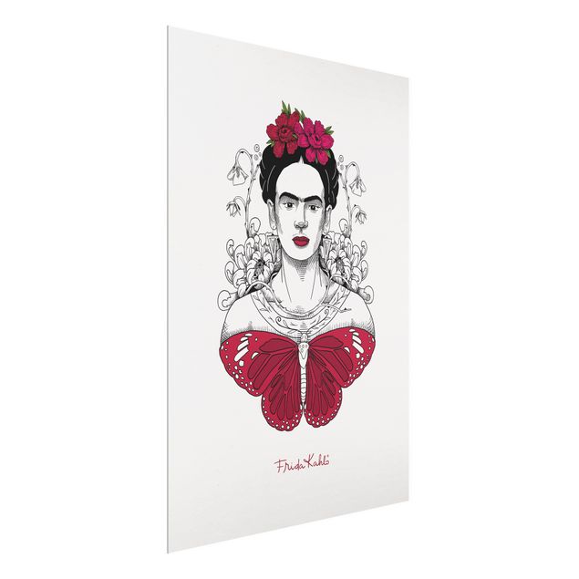 Quadros retratos Frida Kahlo Portrait With Flowers And Butterflies