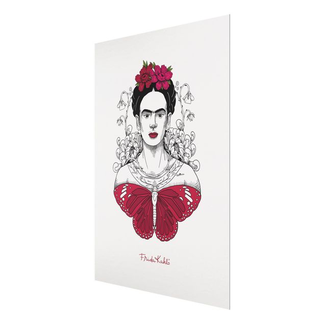 Quadros decorativos Frida Kahlo Portrait With Flowers And Butterflies