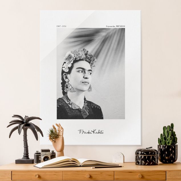 Quadros em vidro em preto e branco Frida Kahlo Portrait With Jewellery
