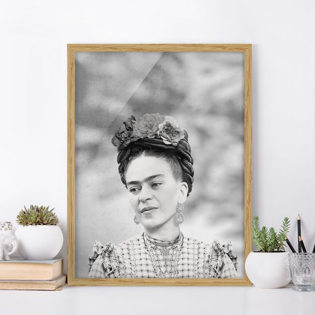 Quadros com moldura em preto e branco Frida Kahlo Portrait