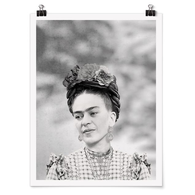 quadros preto e branco para decoração Frida Kahlo Portrait