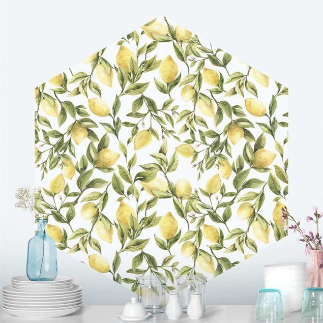 Papel de parede padrões Fruity Lemons With Leaves