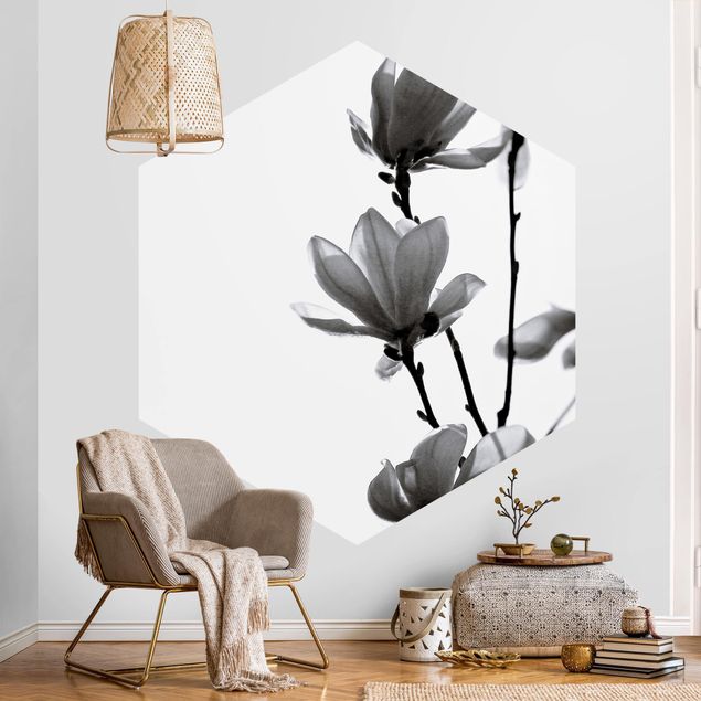 Papel de parede com flores Herald Of Spring Magnolia Black And White