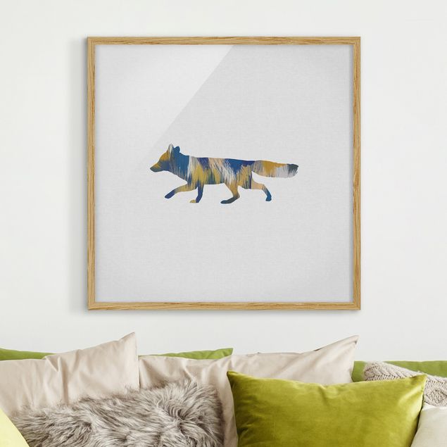 Quadros com moldura animais Fox In Blue And Yellow