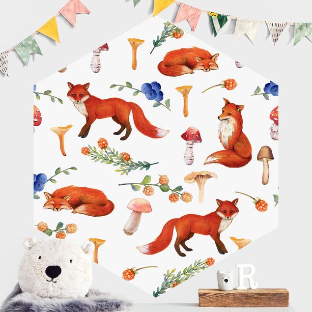 decoração para quartos infantis Fox With Mushroom Illlustration