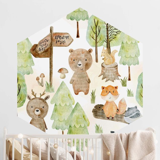 decoração para quartos infantis Fox And Bear With Trees