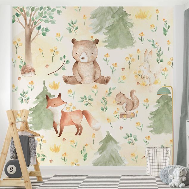 Decoração para quarto infantil Fox and bear with flowers and trees