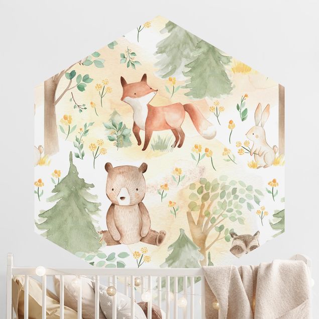 decoração para quartos infantis Fox And Hare With Trees
