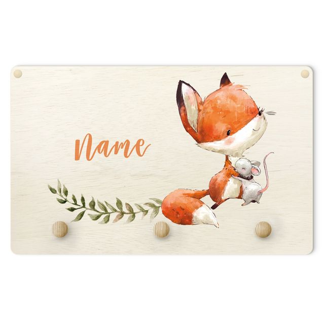 Cabides de parede em laranja Fox And Mouse Are Friends With Customised Name