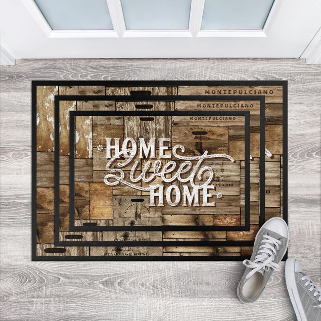 Tapetes de entrada com frases Home sweet Home Wooden Panel