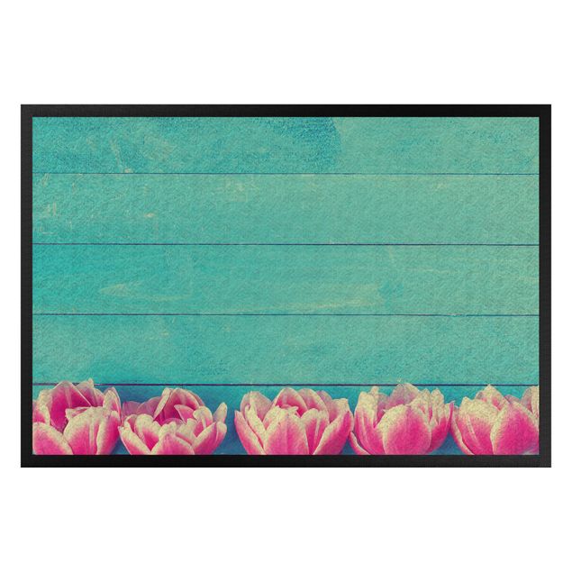 tapete para sala moderno Light Pink Tulip On Turquoise