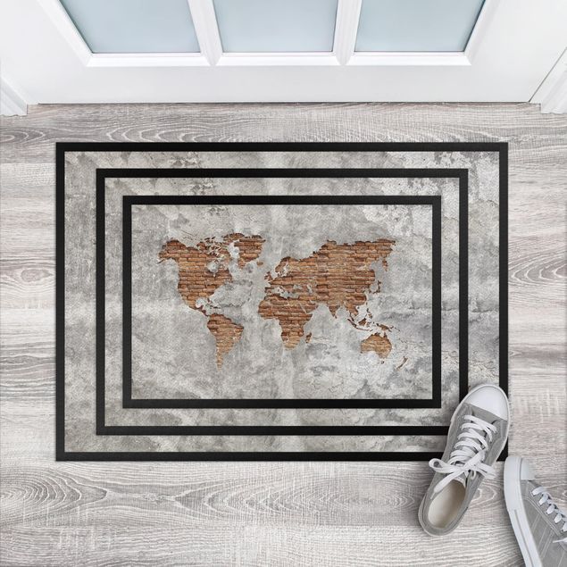Tapetes com motivo 3D Shabby Concrete Brick World Map