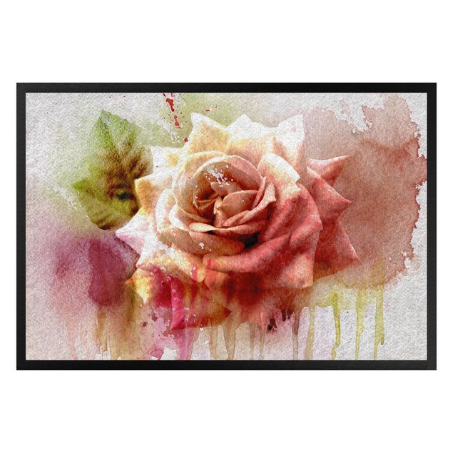 tapete para sala moderno Watercolour Painting sketch with rose