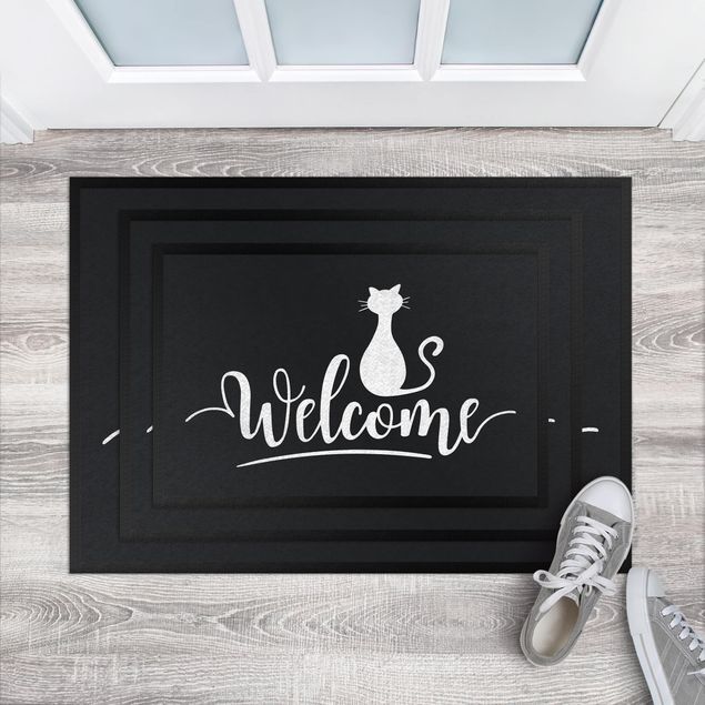 Tapetes de entrada com frases Welcome Cat