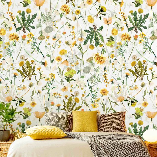 Papel de parede padrões Yellow Wild Flowers