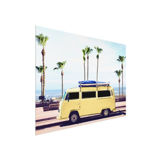 Quadros em vidro praia Yellow Surfer VW Bus