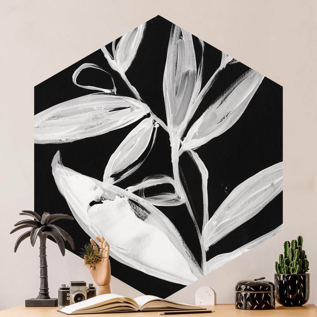 papel de parede para quarto de casal moderno Painted Leaves On Black