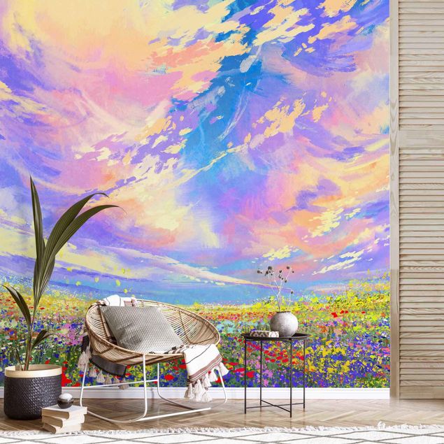 Papel de parede com flores Drawn Anime Sky
