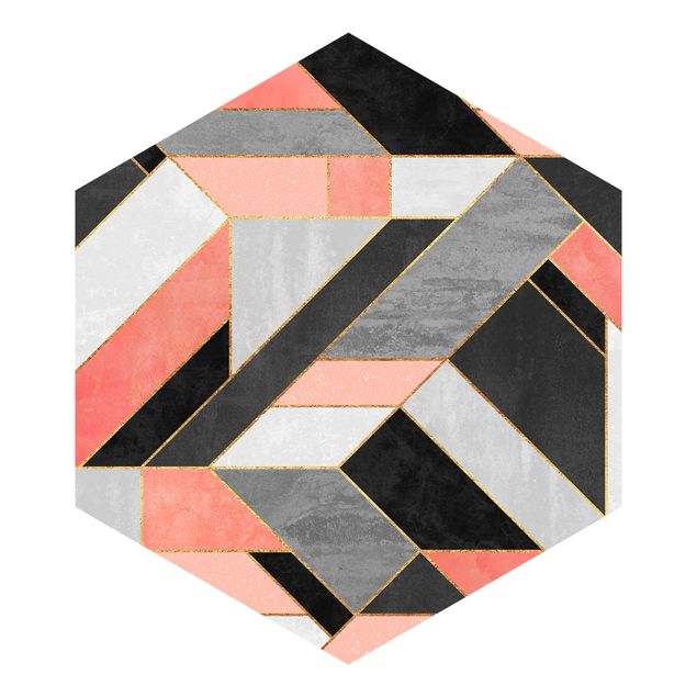 papel parede verde agua Geometry Pink And Gold